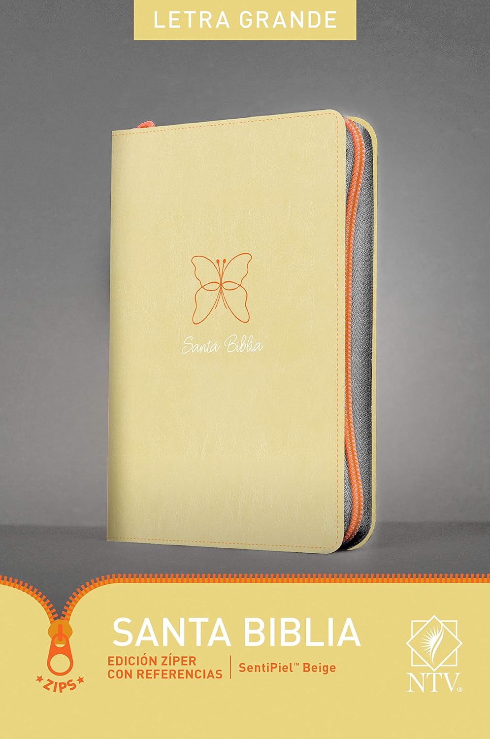 Biblia NTV, Edicion De Referencia, Letra Grande, Ziper, Beige Con Mariposa