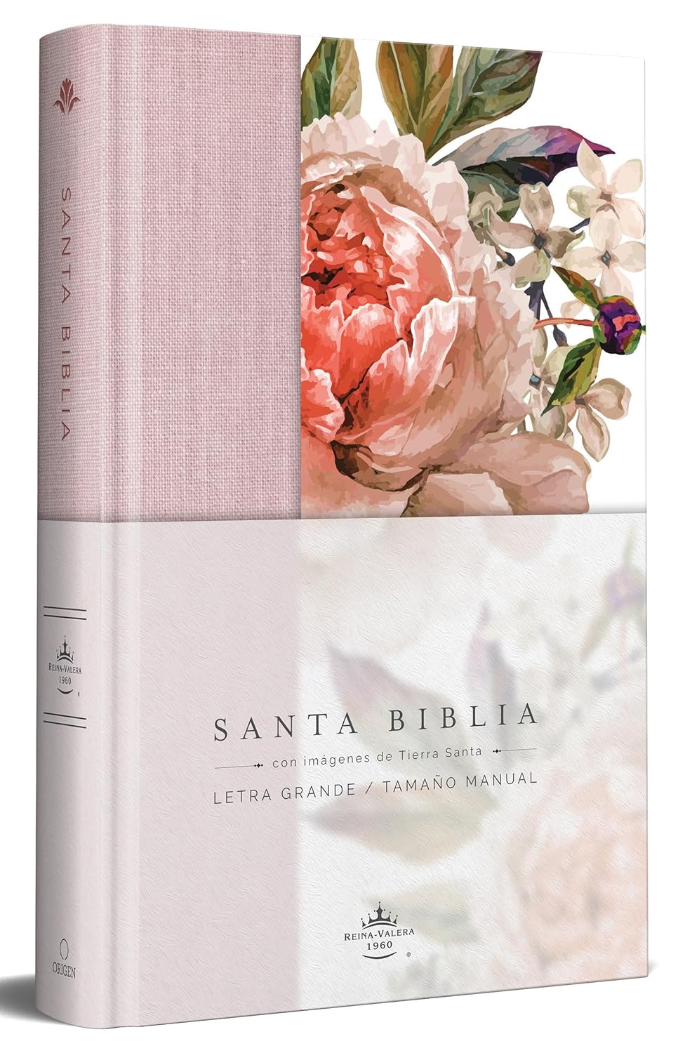 Biblia Reina Valera 1960 letra grande. Tapa Dura, Tela rosada con flores, tamaño manual