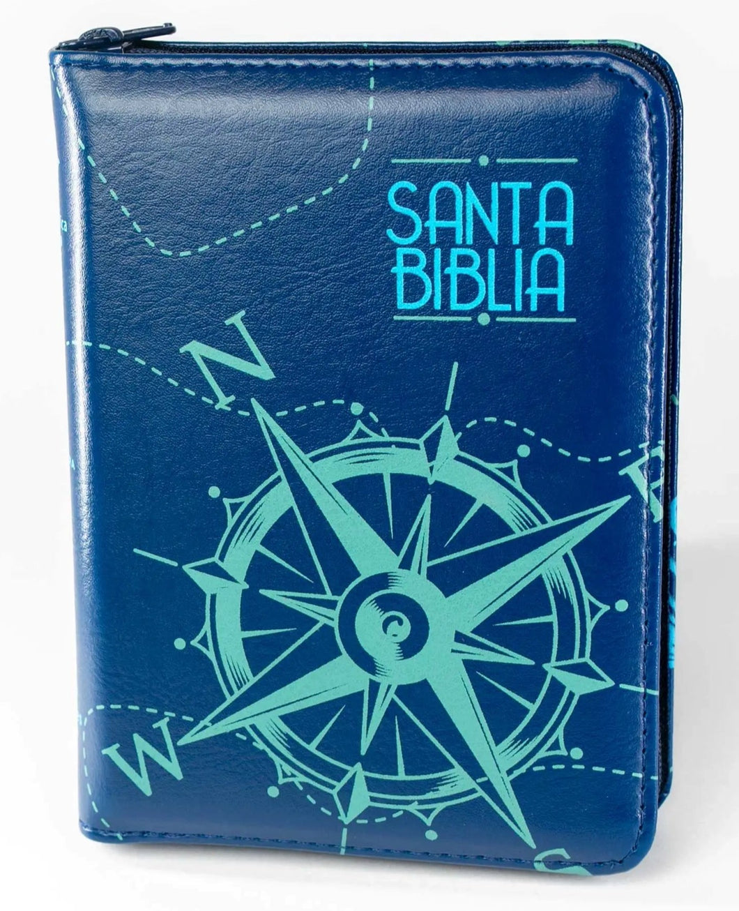 Biblia Reina Valera 1960 Azul Brújula en Tamaño y Letra Pequeña con Cremallera